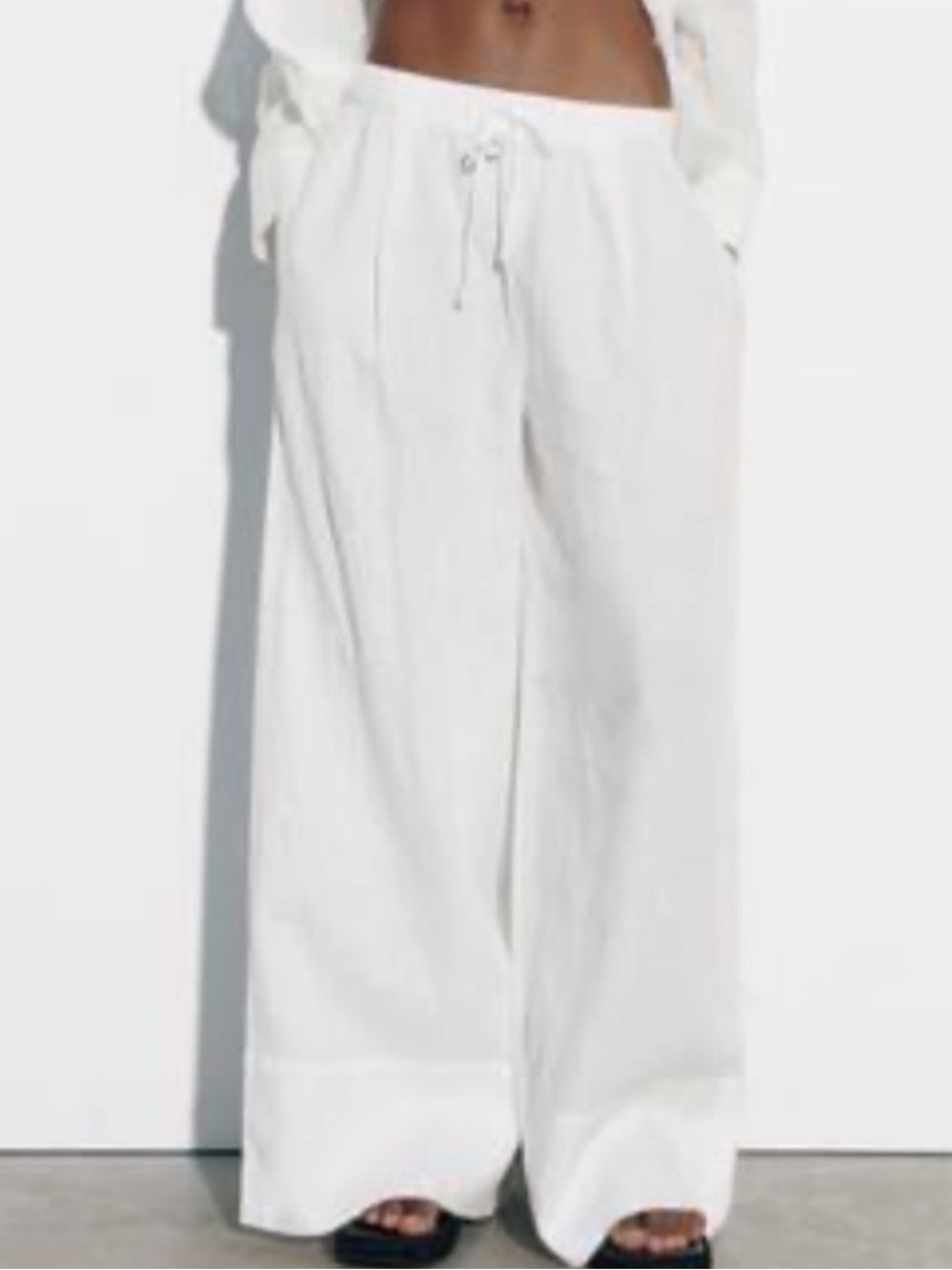 Zara White 100% Linen Palazzo Pants Size Large